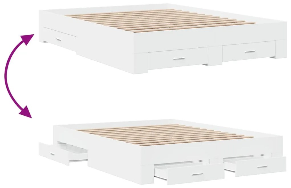 Estrutura de cama c/ gavetas 150x200cm derivados madeira branco