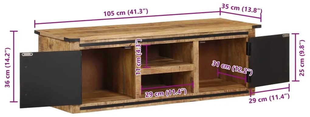 Móvel de TV c/ portas 105x35x36 cm madeira de mangueira maciça