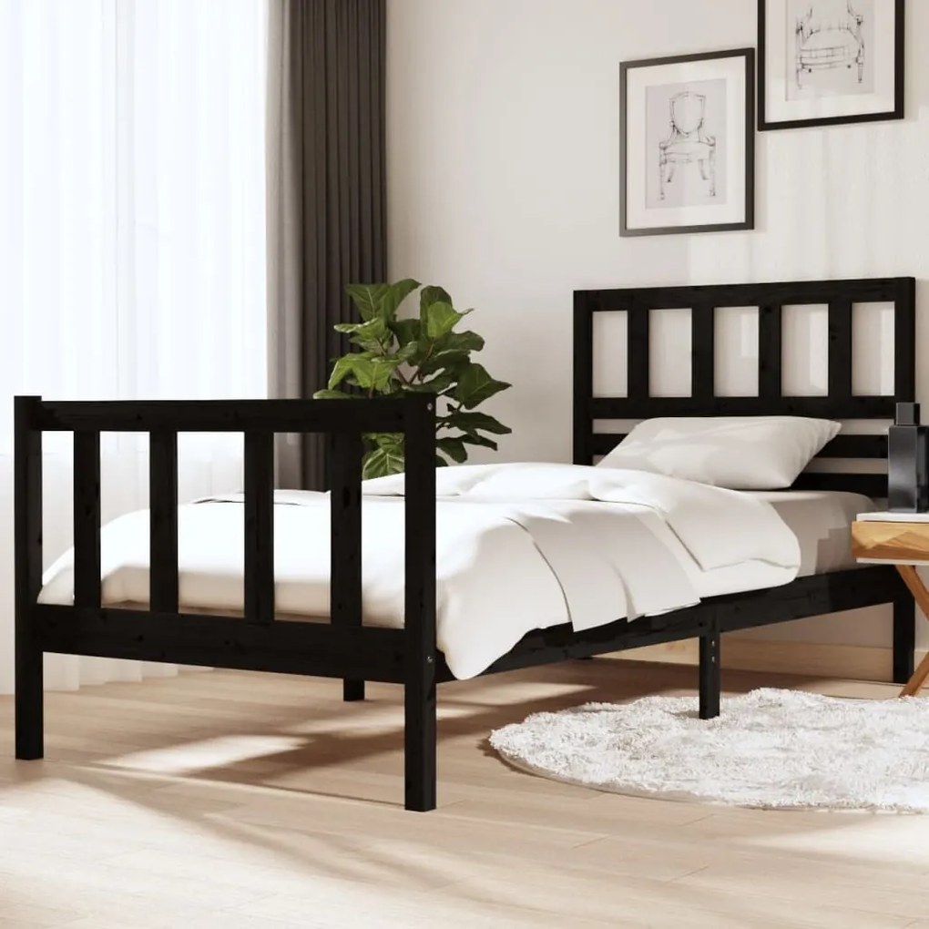 3101122 vidaXL Estrutura cama de solteiro 90x190 cm madeira maciça preto
