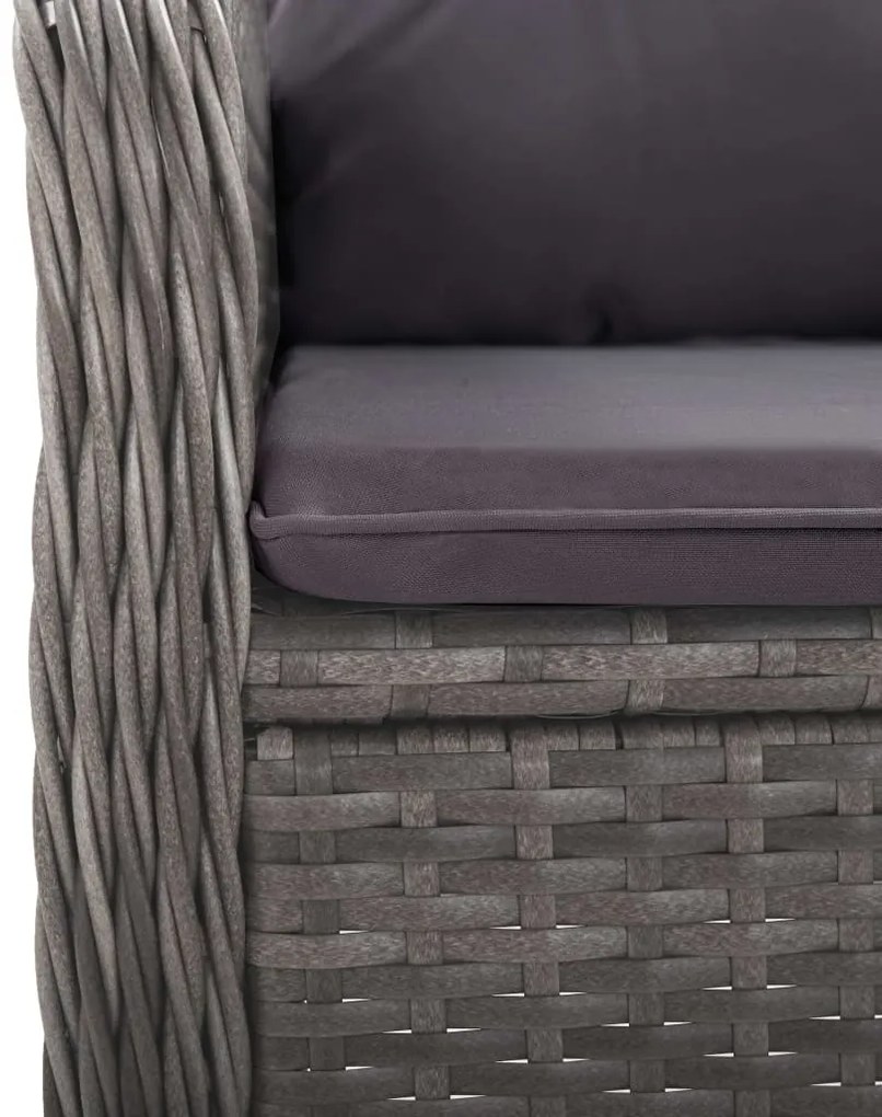 3 pcs conjunto de bistrô para jardim vime PE e vidro cinzento