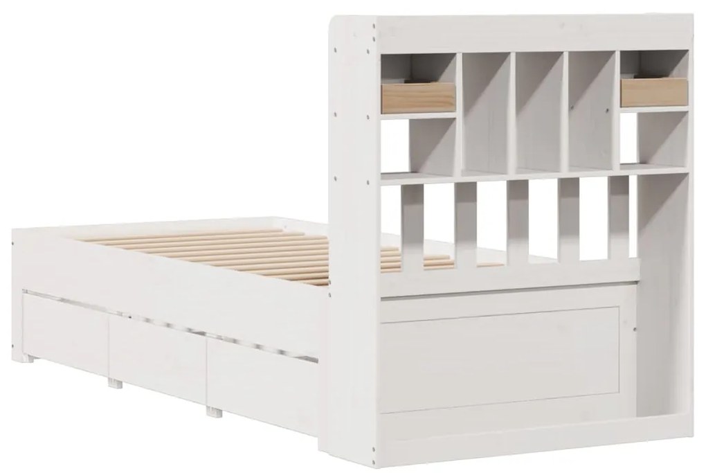 Cama com estante sem colchão 90x200 cm pinho maciço branco