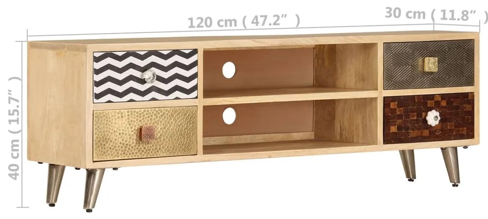 Móvel de TV 120x30x40 cm madeira de mangueira maciça