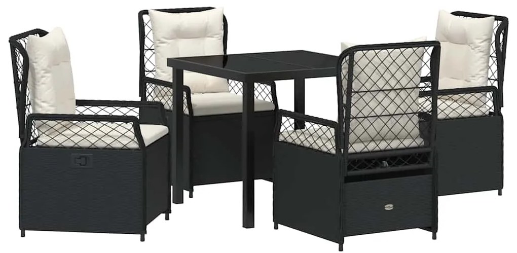 Conjunto de Jantar de Jardim 5 Peças Preto em Polirattan