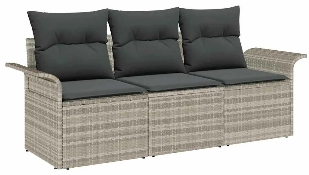 Conjunto de sofá de jardim de 3 peças com almofadas em rattan poliprop
