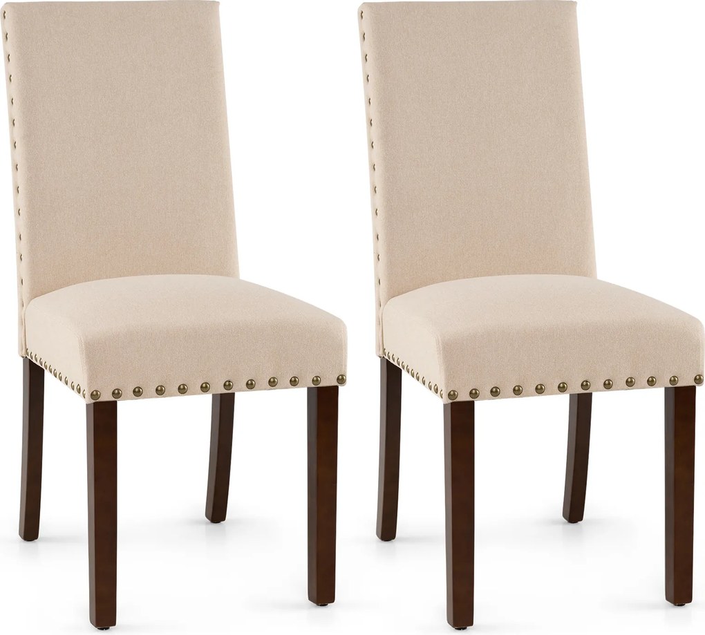 Conjunto de 2 Cadeiras de Jantar Estofadas, 44,5 x 67 x 96 cm, Assento Acolchoado, Bege