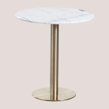 Mesa De Bar Redonda Em Mármore Cosmopolitan Branco & Ø70 Cm & Ouro Champagne - Sklum