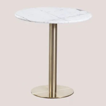 Mesa De Bar Redonda Em Pedra Natural Xiren Mármore Branco Guangxi & Ø70 Cm & Ouro Champagne - Sklum