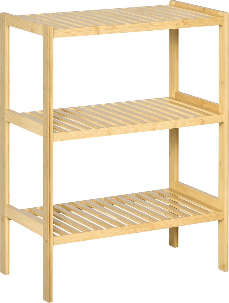 HOMCOM Estante Bambu 3 Níveis Organizador Multifuncional Casa Banho Cozinha Sala Estar Prática Elegante 62x33x80cm Madeira Natural | Aosom Portugal