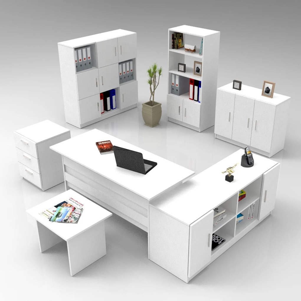 Conjunto de Mobiliário de Escritório VO19 – Branco – Espessura 18 mm