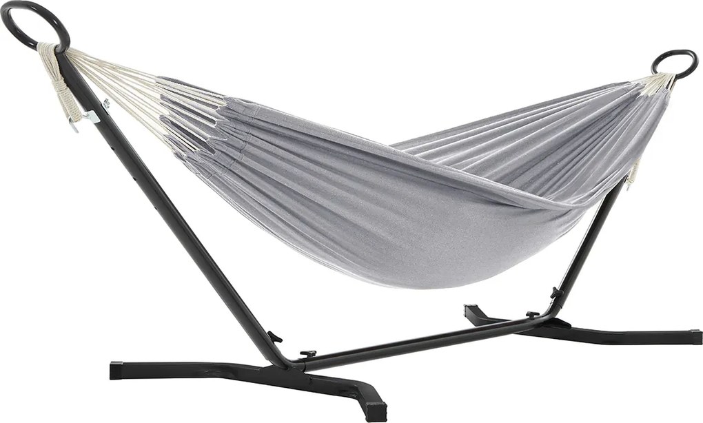 Cama de rede Jardim com suporte estrutura preta, rede cinzenta