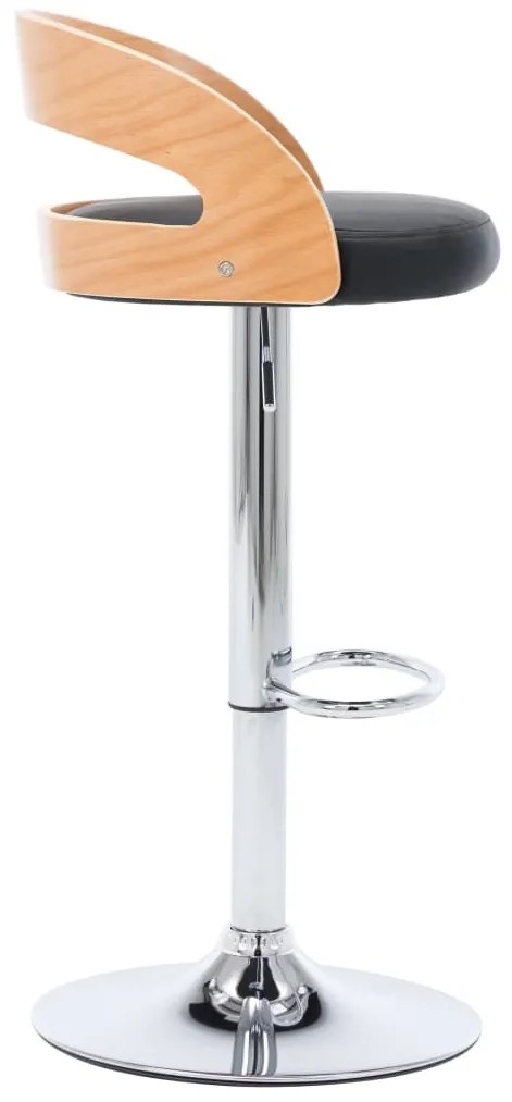 Bancos de bar 2 pcs couro artificial preto e madeira curvada