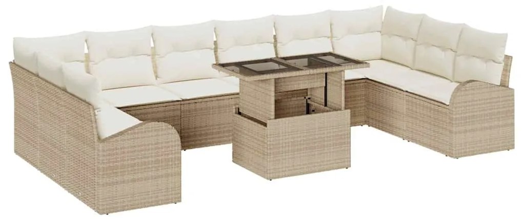 Conjunto de Sofá de Jardim vidaXL com Almofadas Bege Rattan Polido de