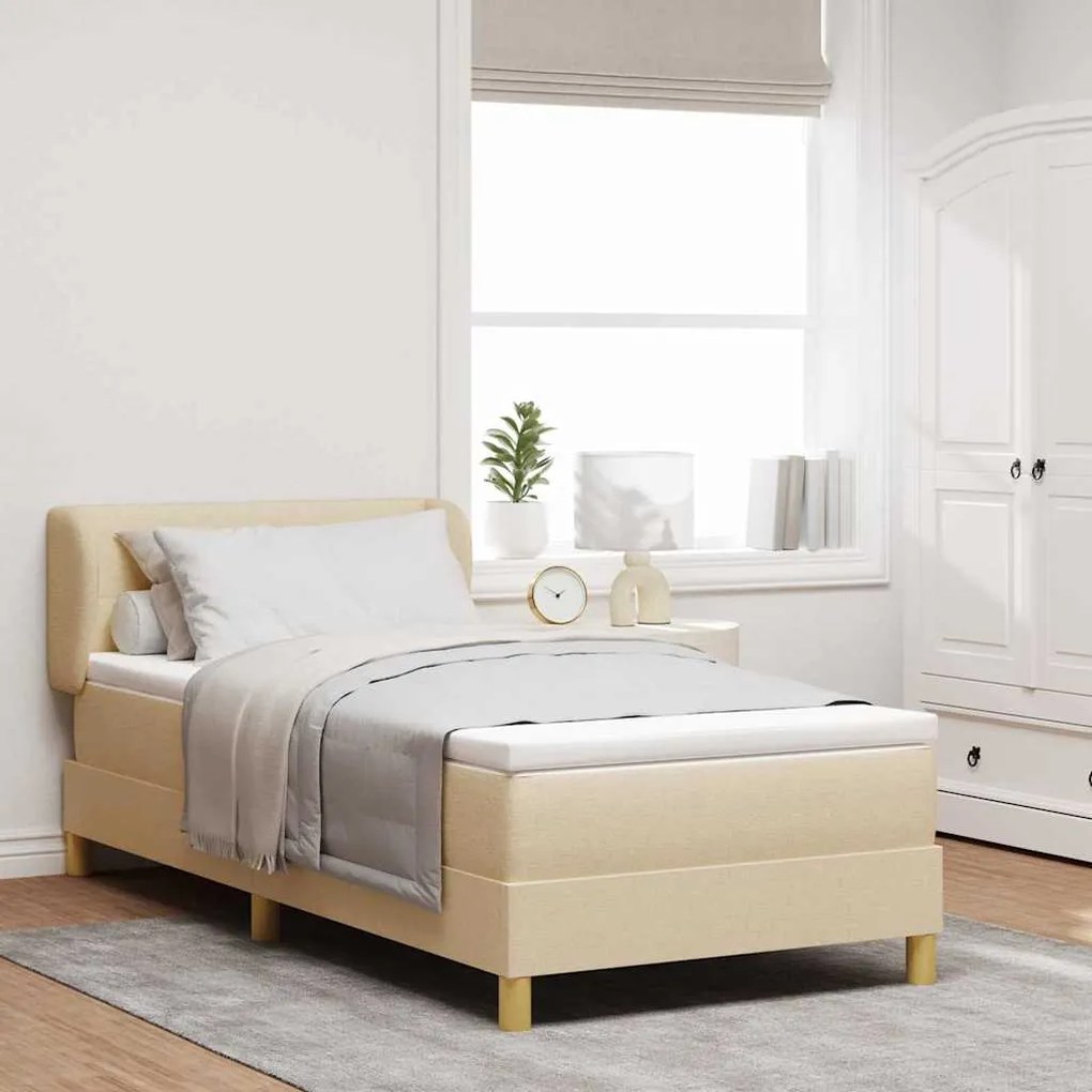 vidaXL Cama Box com colchão com cabeceira Creme 90 x 200 cm tecido