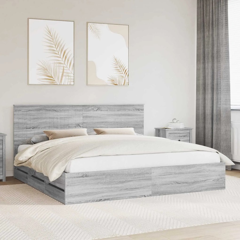 vidaXL Estrutura da Cama com gaveta Cinza Sonoma 200 x 200 cm