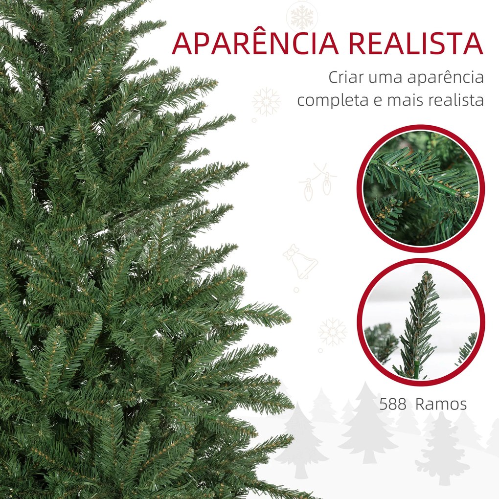 Árvore de Natal Artificial 150 cm com 220 Luzes LED 588 Ramos e Suporte de Metal Árvore Natalina para Interior Verde