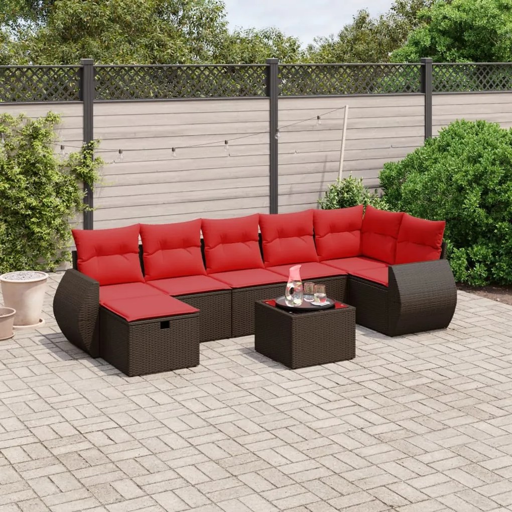 vidaXL 8 pcs conjunto sofás de jardim c/ almofadões vime PE castanho