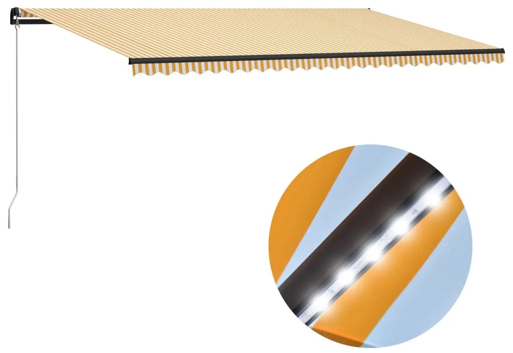 vidaXL Toldo retrátil manual com LED 600x300 cm amarelo e branco