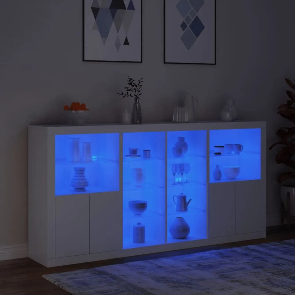 Aparador com luzes LED 202x37x100 cm branco