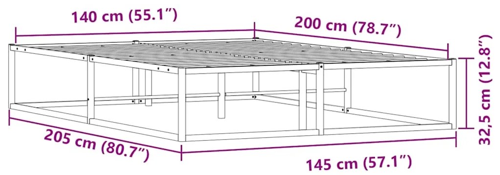 Estrutura de cama sem colchão branco 140x200 cm metal