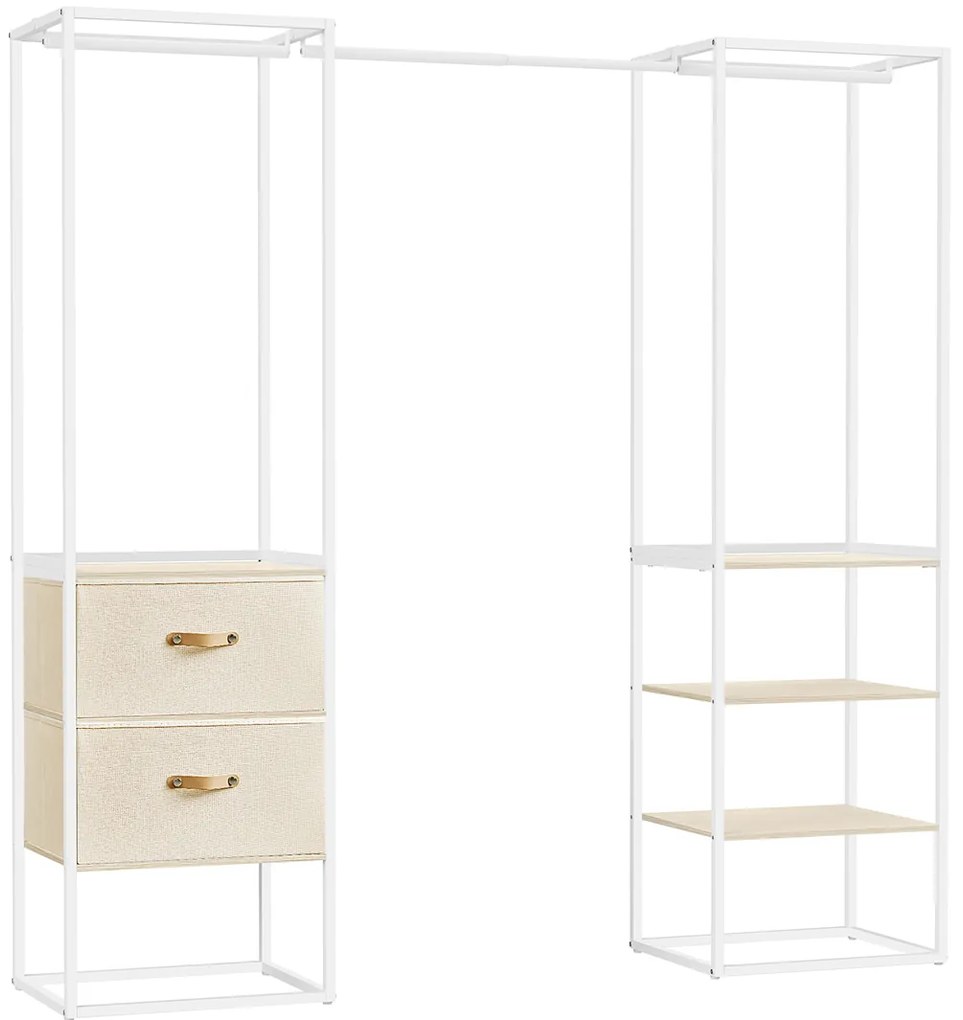 Guarda roupa Aberto Com 2 varões fixos, 1 varão extraível, 2 gavetas para tecidos e 4 prateleiras 40 x (150-180) x 180 cm bege
