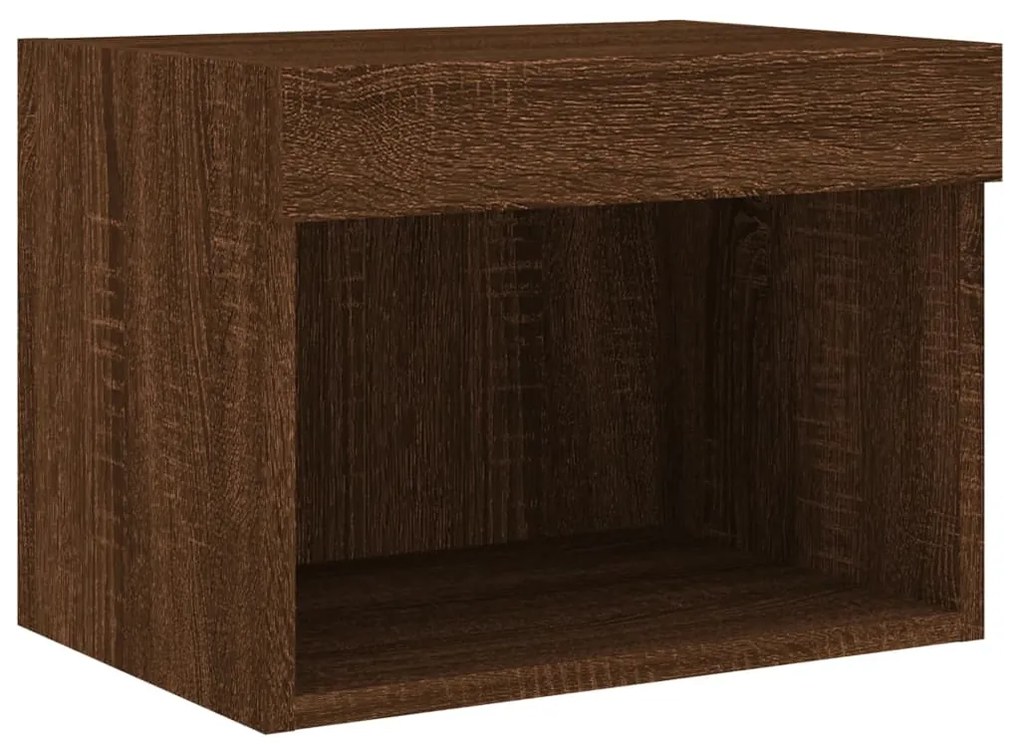 Mesas de cabeceira parede c/ luzes LED 2 pcs carvalho castanho