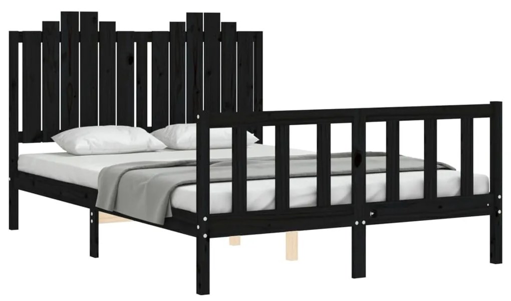 Estrutura de cama com cabeceira 140x190 cm madeira maciça preto