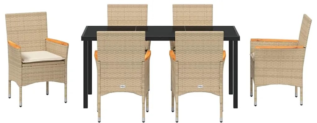Conjunto de Jantar de Jardim com 7 peças e almofadas bege em rattan si