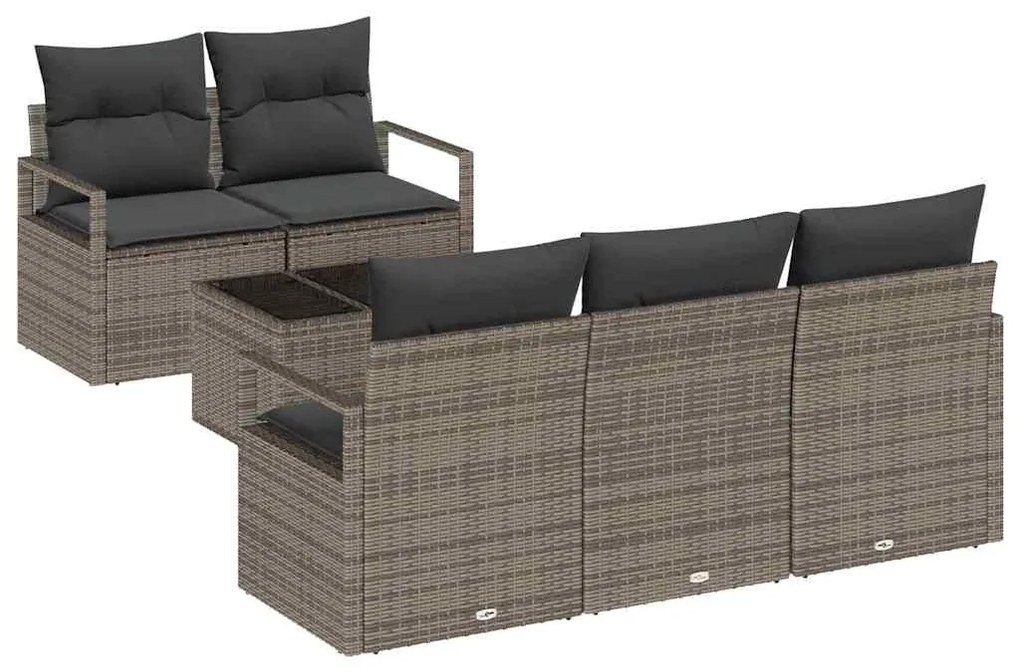 Conjunto de Sofás de Jardim com 6 Peças e Almofadas Cinza, Rattan Sint