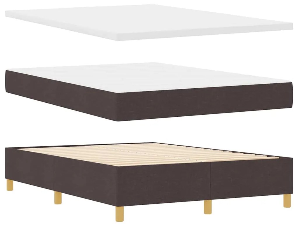 Cama Box com Colchão &amp; LED Castanho Escuro 140x200 cm Tecido