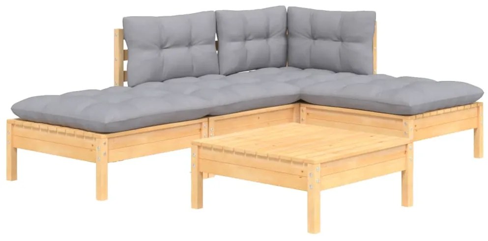 5 pcs conjunto lounge de jardim c/ almofadões cinzentos pinho