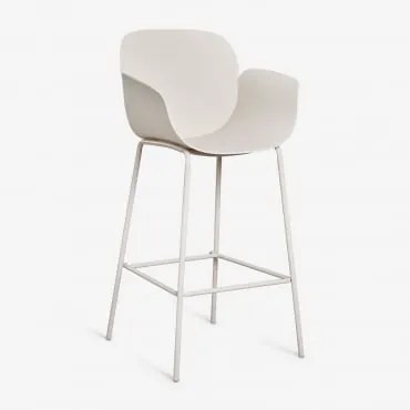 Banco Alto De Jardim Lynette Em Polipropileno E Ferro Branco Pedra & ↑75 Cm - Sklum