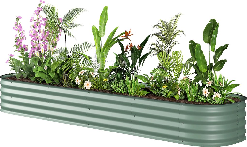 Floreira elevada de jardim em aço 240 x 62 x 30 cm, modular, para legumes, plantas e flores verde