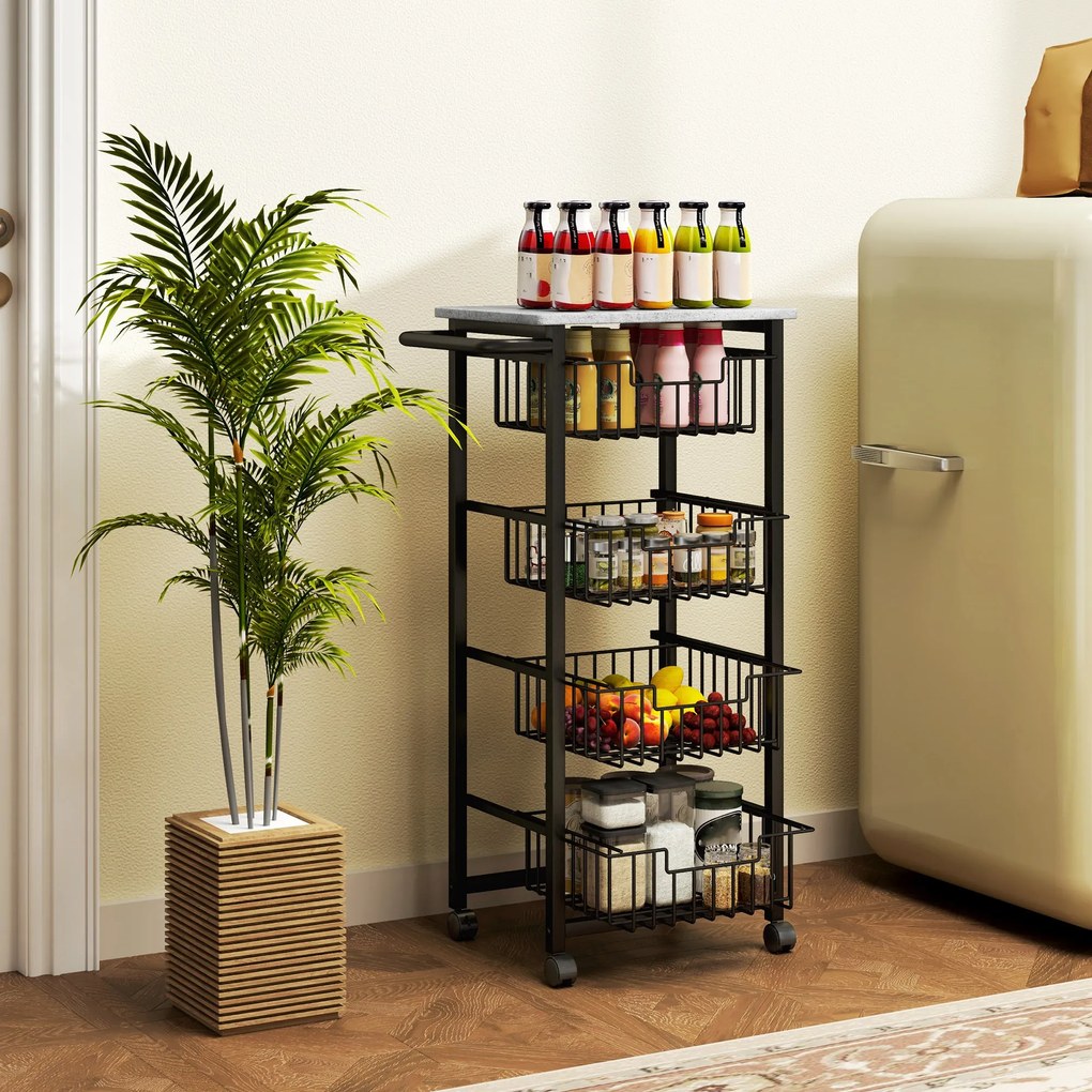 Fruteira para Cozinha Carrinho de Cozinha com 4 Cestas e Estrutura de