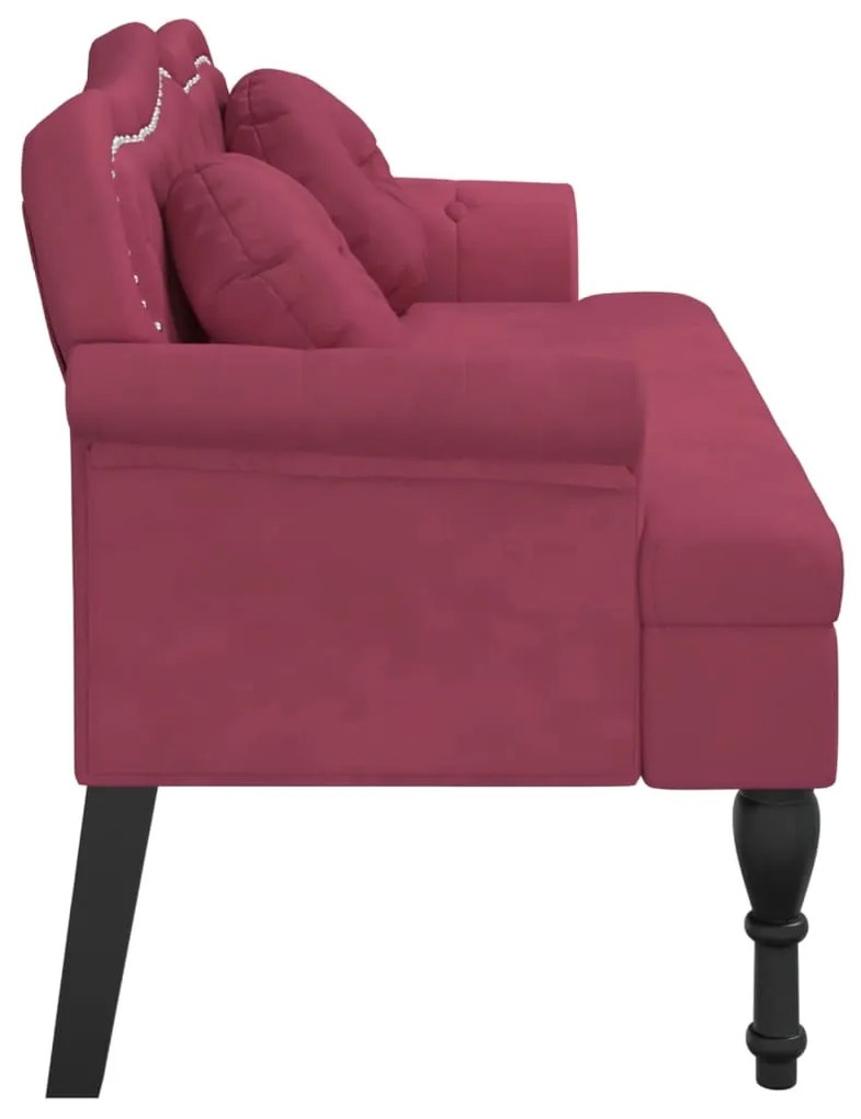 Banco com almofadões 120,5x65x75 cm veludo vermelho tinto