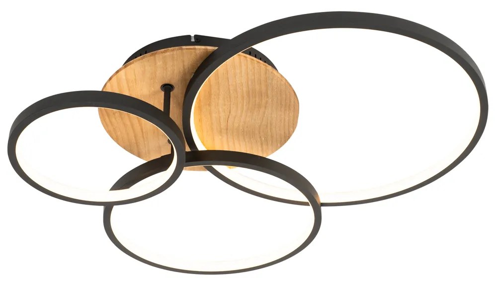 Candeeiro de teto preto com madeira incl. LED 3-step dimmable 3-luzes - Alec Moderno