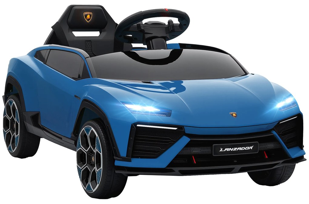 AIYAPLAY Carro Elétrico para Crianças 12V com Motor Duplo Rodas com Suspensão Faróis Música USB 101,5x49x43 cm Azul | Aosom Portugal