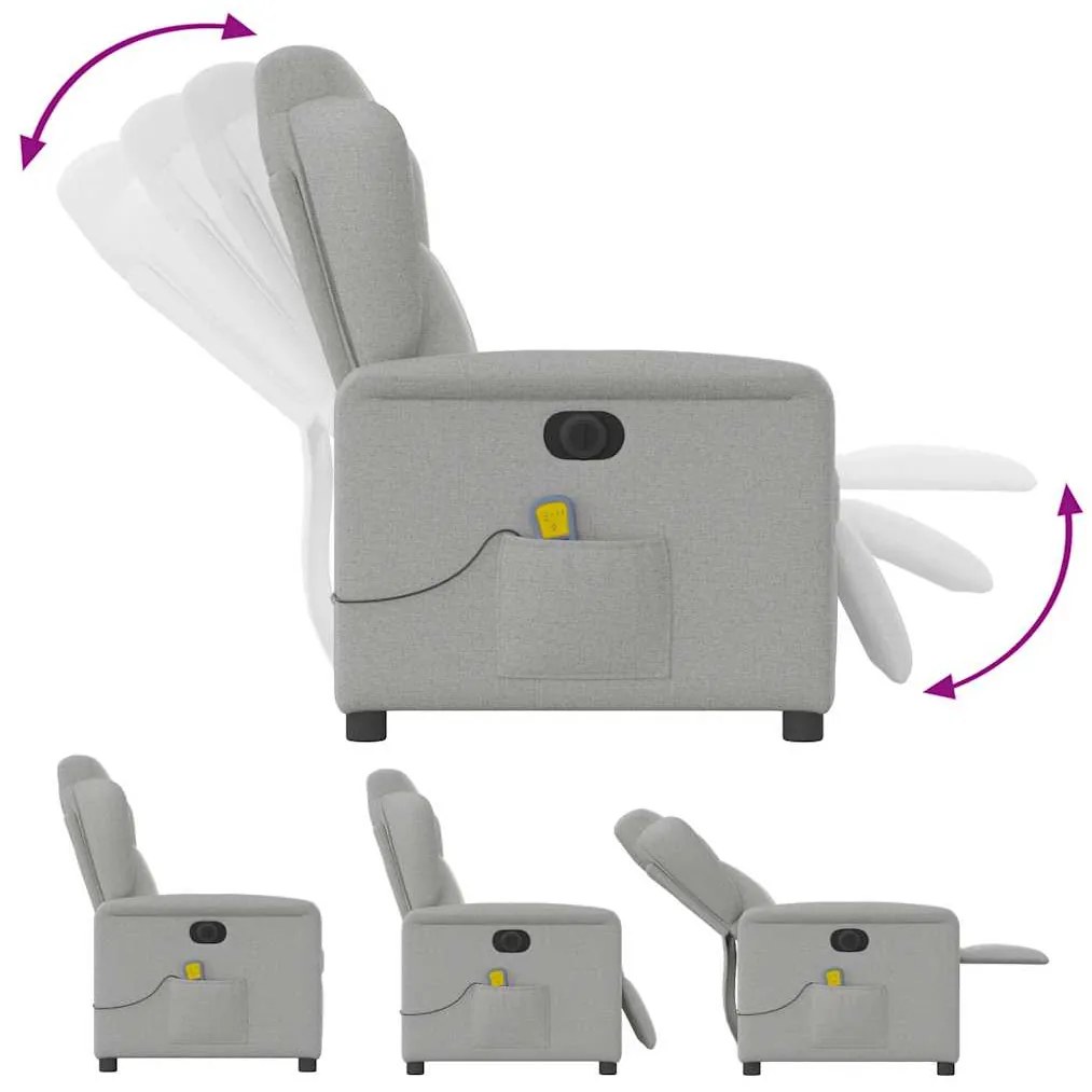 Poltrona massagens reclinável elétrica tecido cinzento-nublado