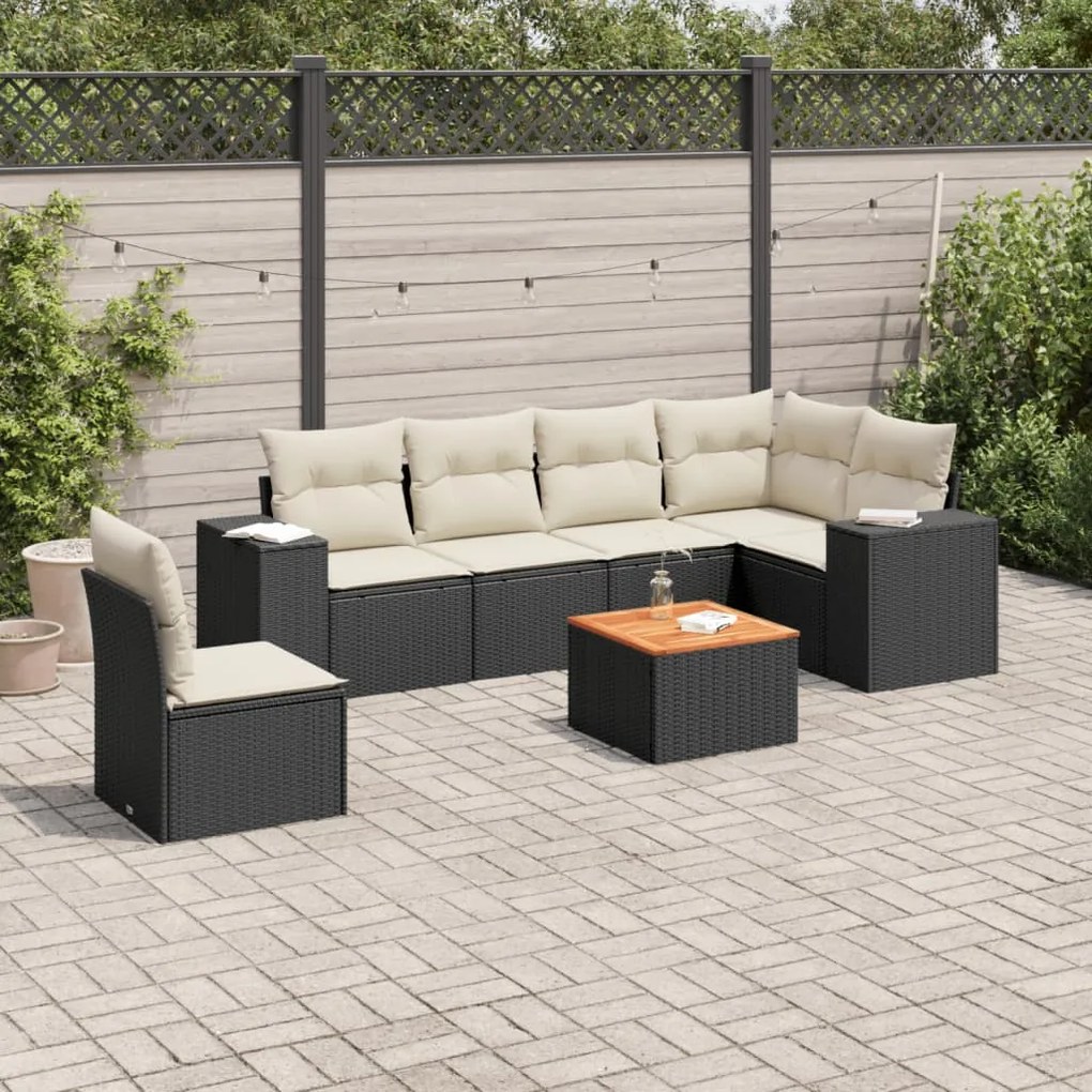 vidaXL 7 pcs conjunto de sofás p/ jardim c/ almofadões vime PE preto