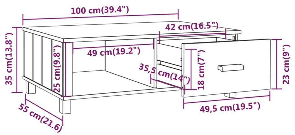 Mesa de centro HAMAR 100x55x35 cm pinho maciço branco