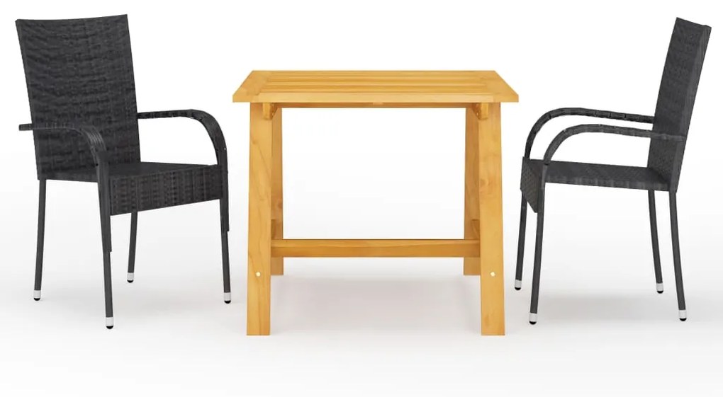 vidaXL 3 pcs conjunto de jantar para jardim preto