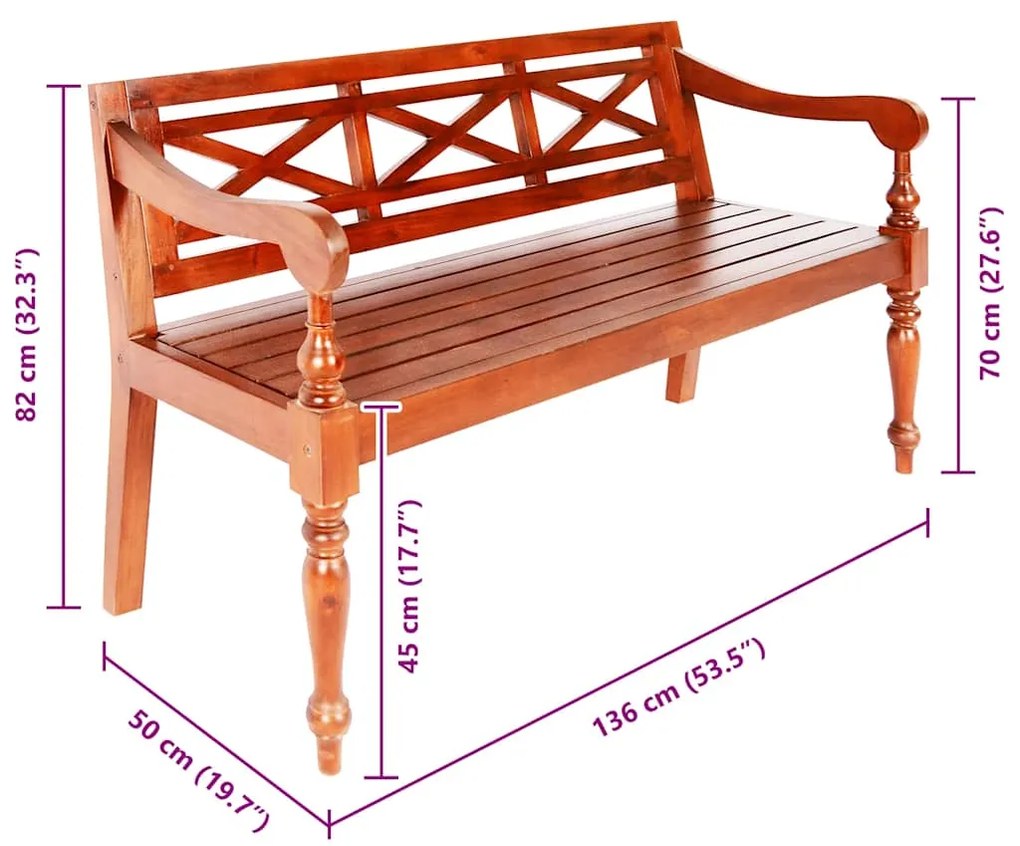 Banco Batávia 123 cm madeira de mogno maciça castanho-escuro