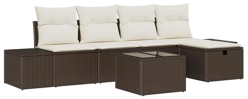 Conjunto de Sofá de Jardim com Almofadas Marrom de Rattan Polímero