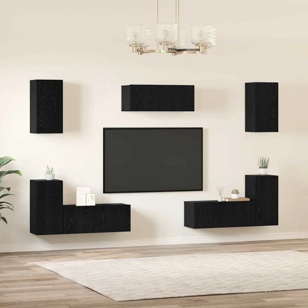 Conjunto de móvel de TV 7 pcs Carvalho preto Madeira processada