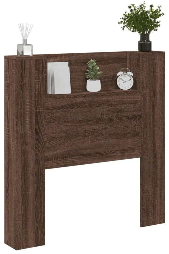 Armário cabeceira luzes LED 100x16,5x103,5 cm carvalho castanho