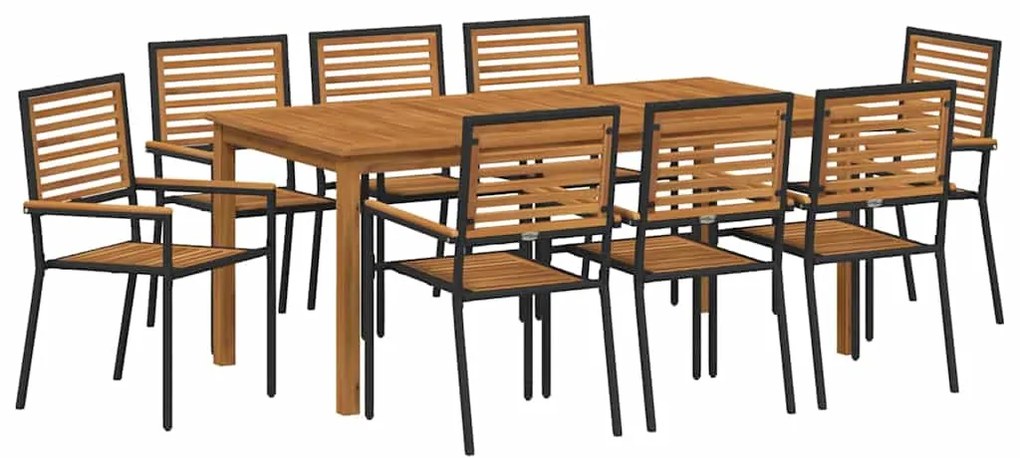Conjunto de Jantar para Jardim 9 pcs Preto 180 x 90 x 75 cm