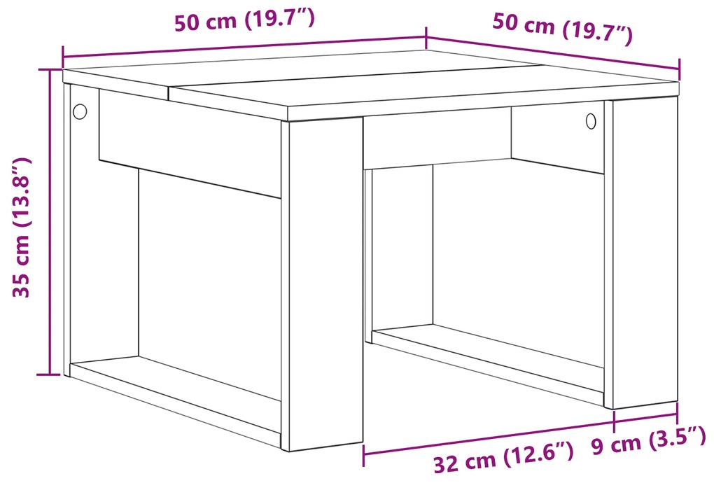 Mesa Lateral de Carvalho Preto - 50x50x35 cm, Feita de Madeira Maciça