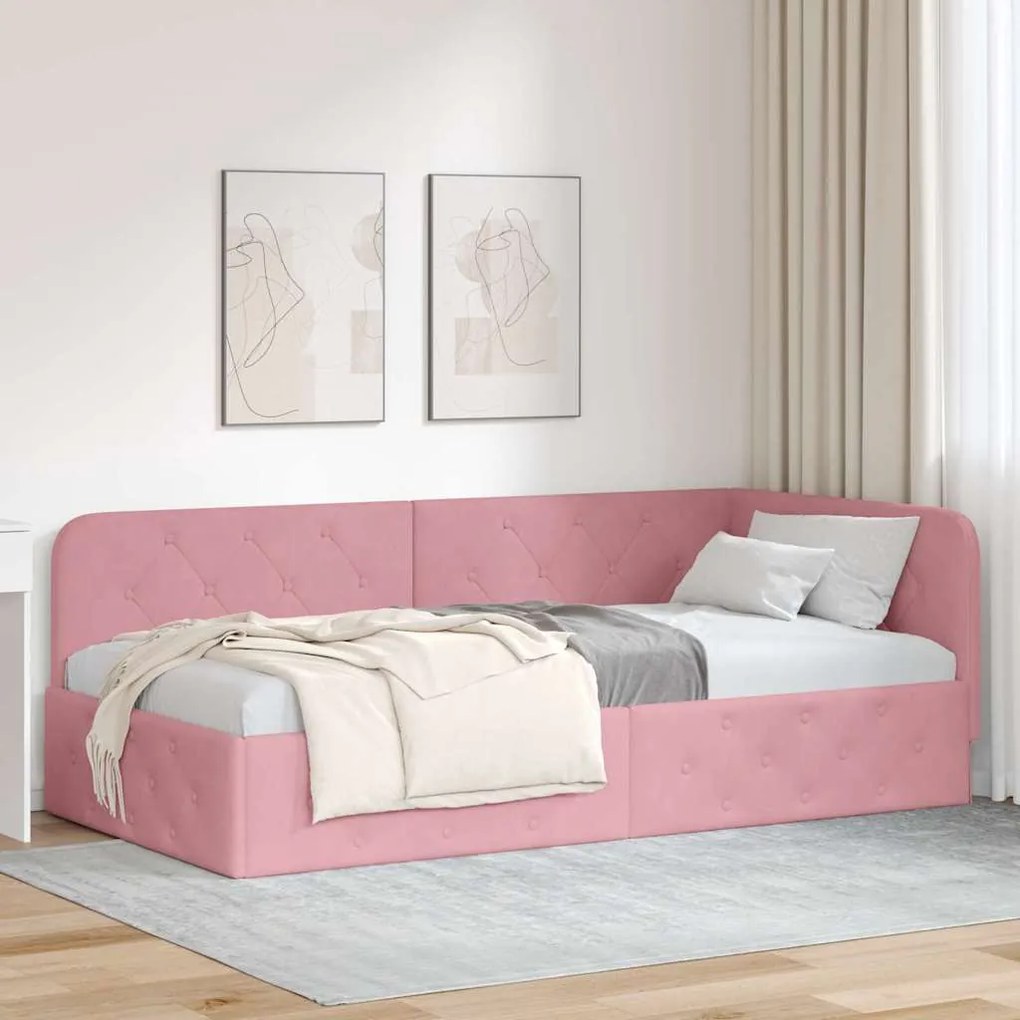 vidaXL Estrutura de Cama de Canto Rosa 90 x 200 cm Veludo
