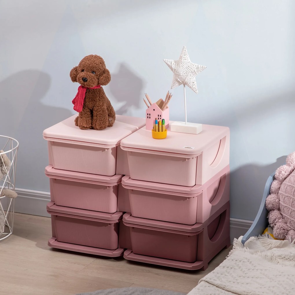 Organizador de Brinquedos com 6 Gavetas para Crianças com Bordas Arredondadas e Pegas 75x37x56,5 cm Rosa