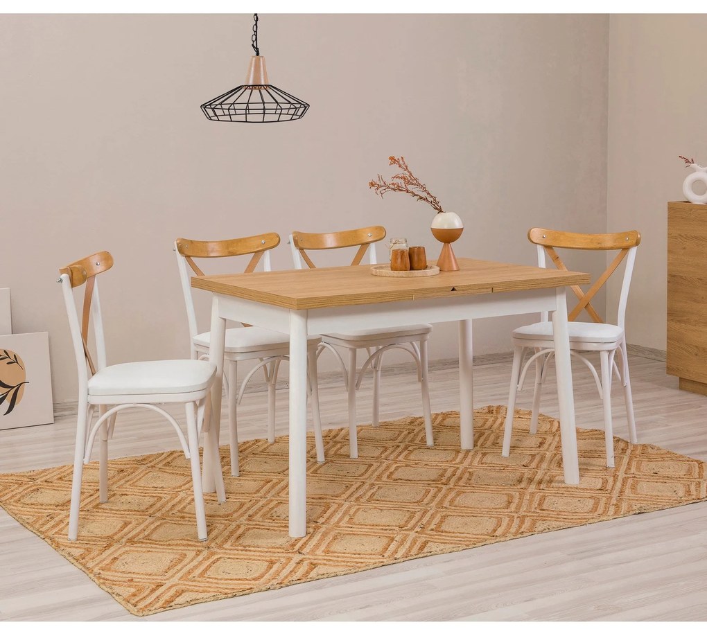 Conjunto de Mesa de Jantar Extensível Oliver – Branco – Mesa: 120x77x7