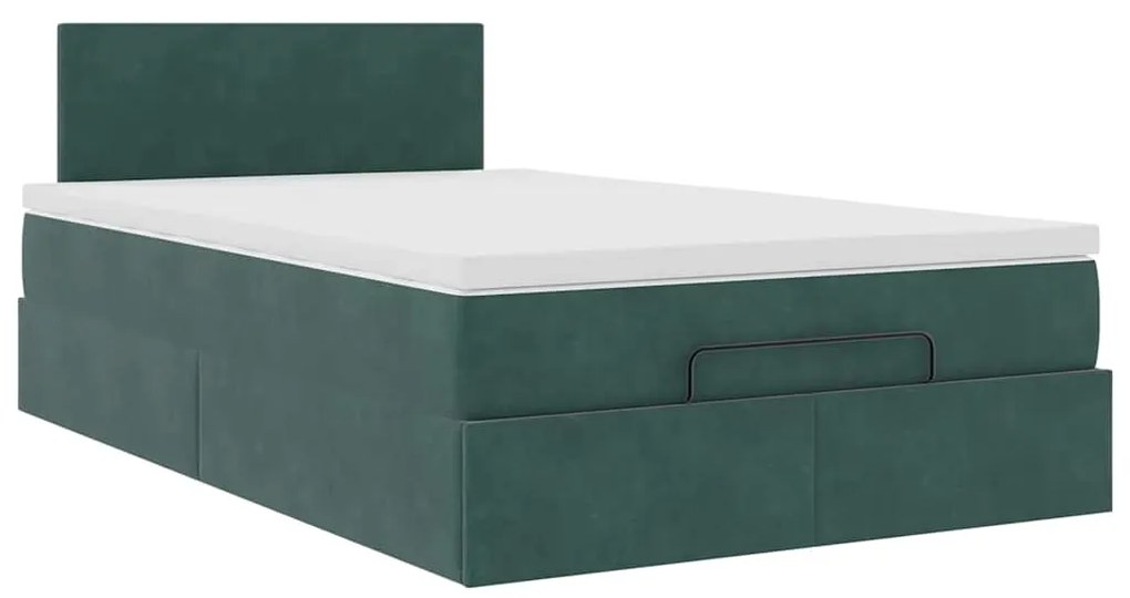 Estrutura de cama otomana com colchão verde escuro veludo